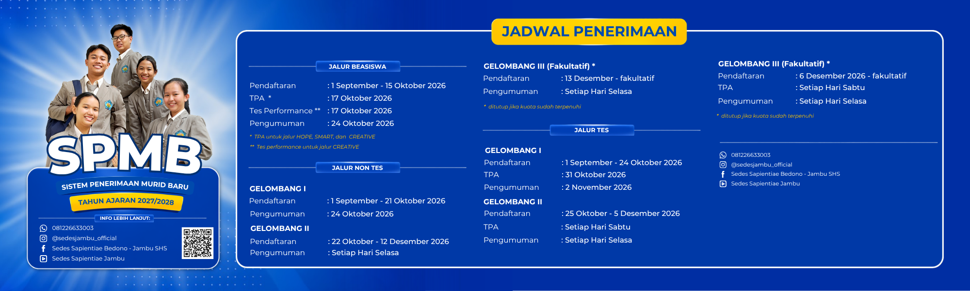 revisi jadwal spmb :: SMA Sedes Sapientiae Bedono